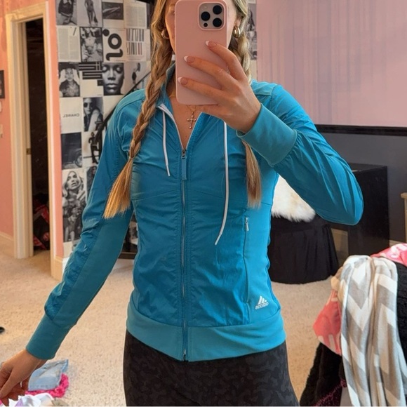 Adidas Windbreaker Zip Up Blue White Detail - Picture 4 of 8